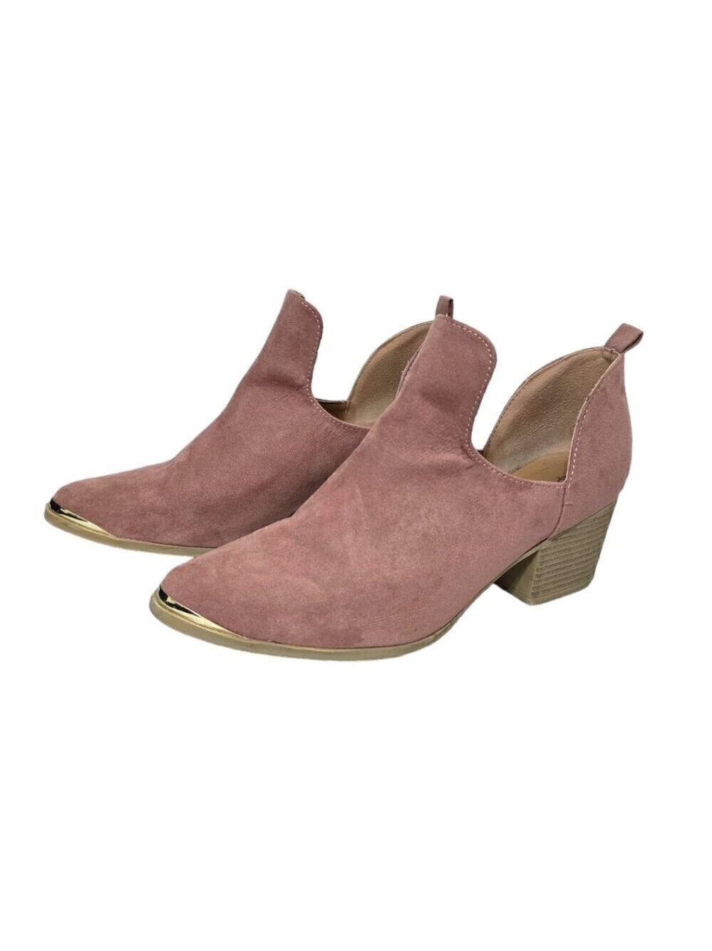 Qupid Mauve Faux Suede Modern Gold Toe Accent Ankle Bootie Sz 7